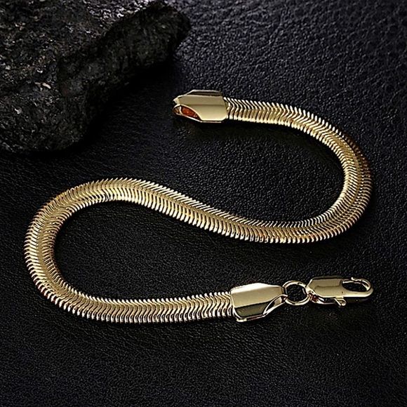 Gold Plated Snake Chain Flat Bracelet - Picture 2 of 8